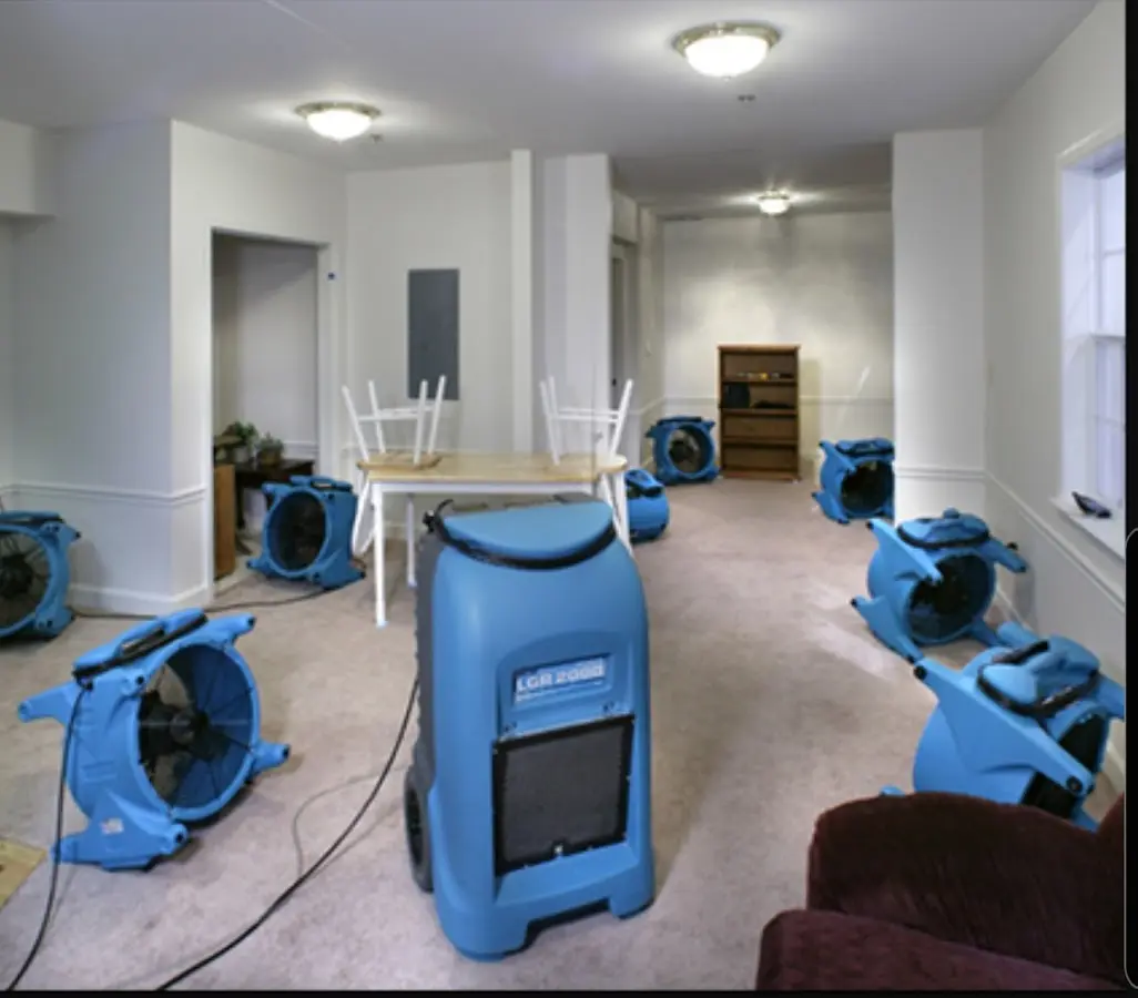 Air movers and dehumidifier setup for Water Damage Restoration in Merchantville